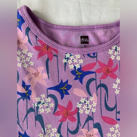 Tea Collection New With Tags Girl's Floral Knit Long Sleeve Dress- Size 14 - Picture 7 of 10